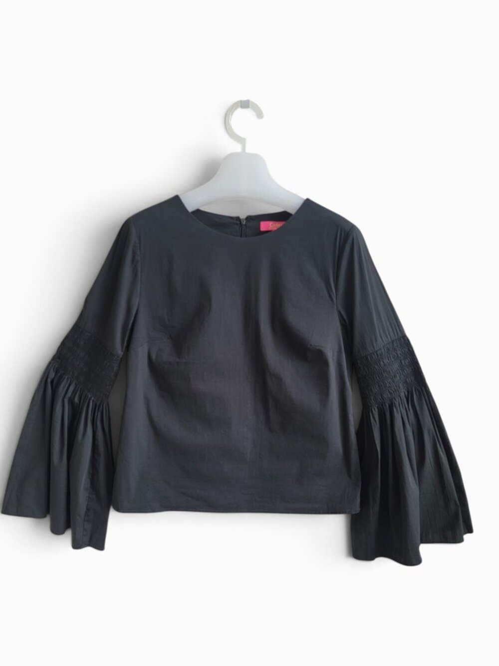 Catherine Malandrino Black Bell Sleeve Blouse S Smocked Romantic Boho